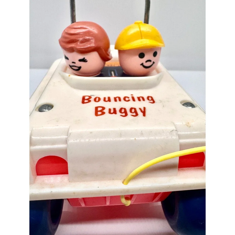 Vintage Fisher Price Bouncing‎ Buggy 122 Pull Toy Little People 1973 Retro 70s